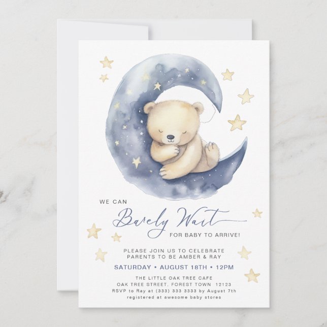 Invitation Bleu On Peut Attendre De Mignons Baby showers Garç (Devant)