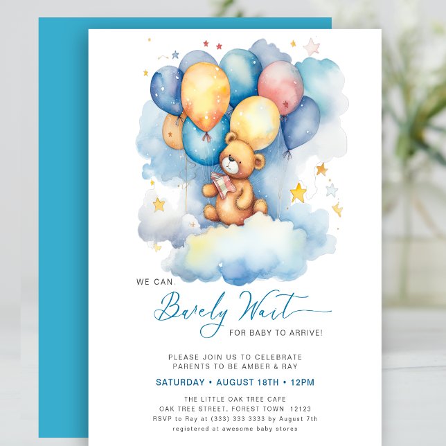 Invitation Bleu On Peut Attendre De Mignons Baby showers Garç (Créateur téléchargé)