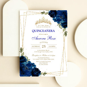 Invitation Bleu Or Argent Mis Quince Quinceañera Anniversaire