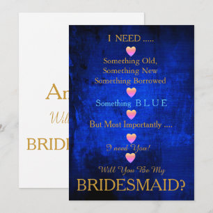 Invitation Bleu & Or avec le coeur Serez-vous ma servante d'a