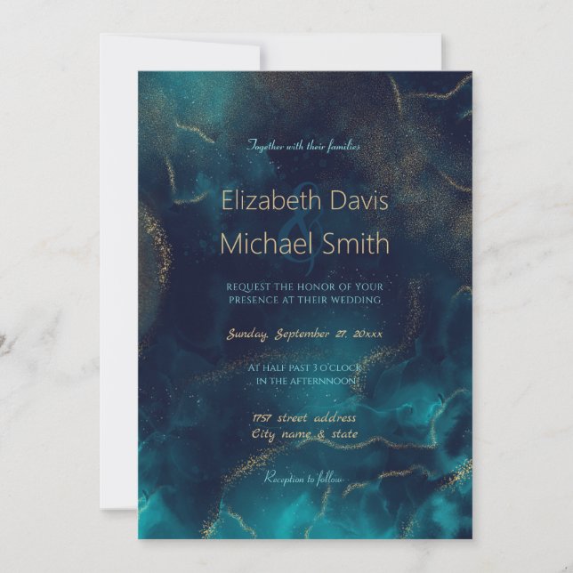 Invitation Bleu Or Encre d'alcool Art Deep Blue Sea (Devant)