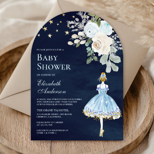 Invitation Bleu Or Flore Ballerine Arche Navy Baby Shower