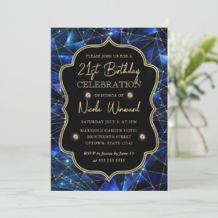 Invitation Bleu & Or Minuit Crystal Galaxy 21e anniversaire