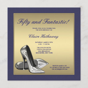 Invitation Bleu or talons hauts femmes 50e anniversaire