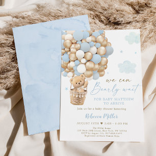 Invitation Bleu or Teddy Bear Hot Air Baby shower de ballon