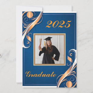 Invitation Bleu Orange Blanc Graduation 2025