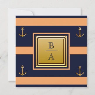 Invitation Bleu orange de la marine marine Ancre Mariage I