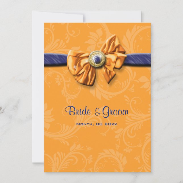 Invitation Bleu orange mariage floral CUSTOM (Devant)