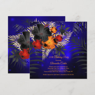Invitation Bleu Orange Rouge Noir Hibiscus Floral Anniversair