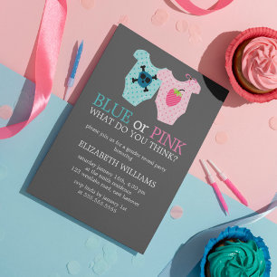 Invitation Bleu ou rose ? Baby Outfits Genre Reveal Party