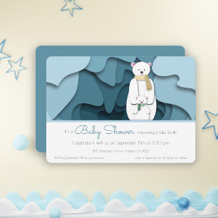 Invitation Bleu Ours polaire d'hiver Baby shower neutre