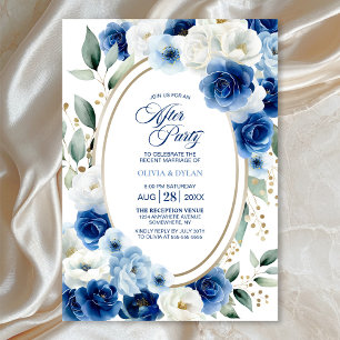Invitation Bleu ovale Floral Mariage après la fête