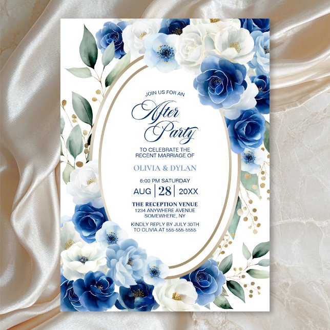 Invitation Bleu ovale Floral Mariage après la fête (Créateur téléchargé)
