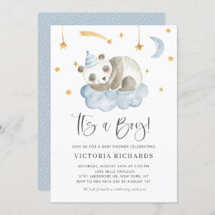 Invitation Bleu Panda couché mou C'est un Baby shower garçon