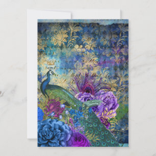 Invitation Bleu Paon Violet Abstrait Or Mariage 
