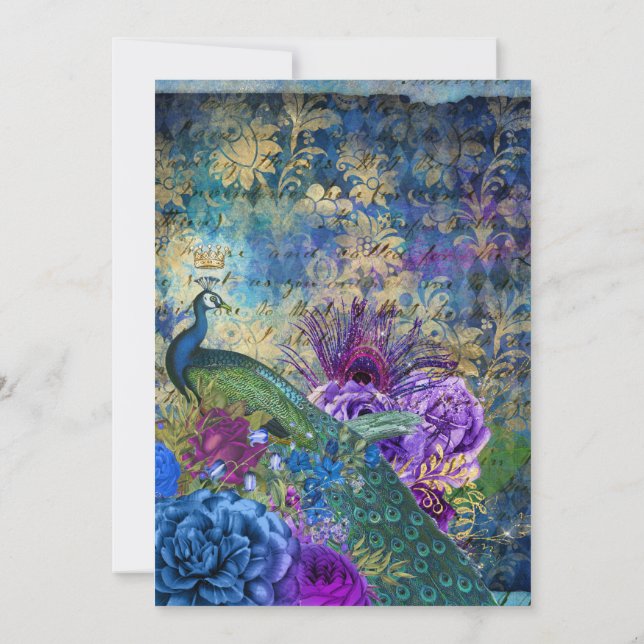 Invitation Bleu Paon Violet Abstrait Or Mariage  (Dos)