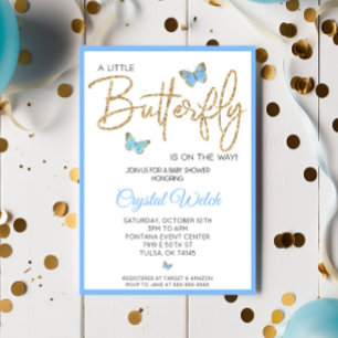 Invitation Bleu papillon et Parties scintillant Baby shower I