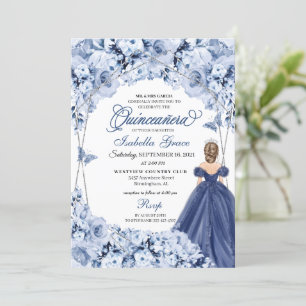 Invitation Bleu papillon Princesse Tiara Gown Quinceañera