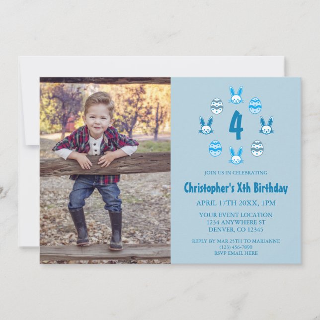 Invitation Bleu Pâques 4ème anniversaire (Devant)