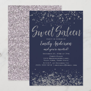 Invitation Bleu Parties scintillant argent doux 16