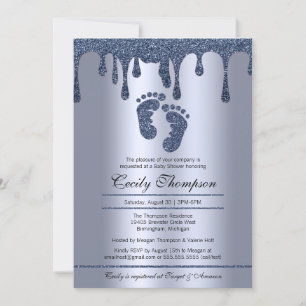Invitation Bleu Parties scintillant Drip Luxury Metallic Baby