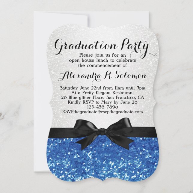 Invitation Bleu Parties scintillant-look Bow Graduation Party (Devant)