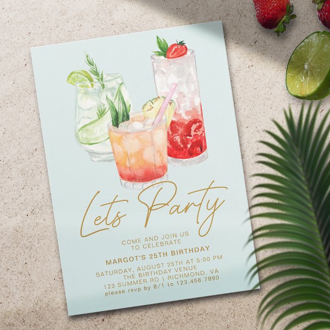Invitation Bleu pastel | Anniversaire chic cocktail d'été (Créateur téléchargé)