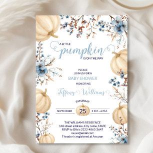 Invitation Bleu Pastel Aquarelle Citrouille automne fleurs sa