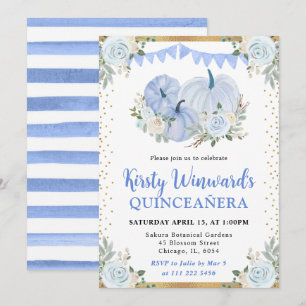 Invitation Bleu Pastel Floral Citrouille Automne Quinceañera