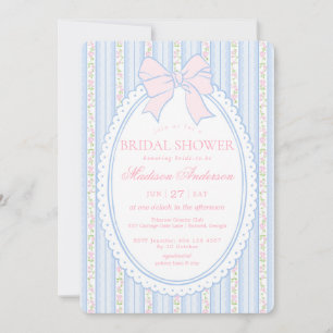 Invitation Bleu Pastel Vintage Élégante Fleurs Robe de Mariée