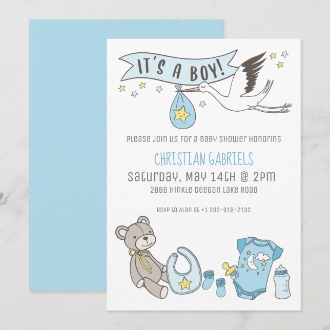 Invitation Bleu personnalisable C'est un Bo Baby shower Invit (Devant / Derrière)