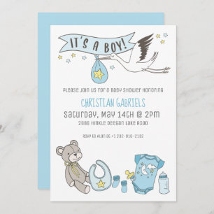 Invitation Bleu personnalisable C'est un Bo Baby shower Invit