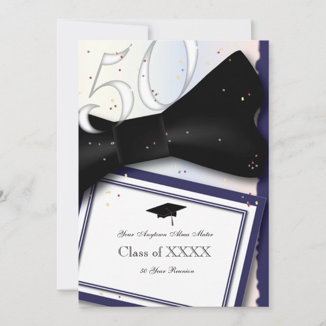 Invitation Bleu personnalisable et blanc la Réunion de classe (Devant)