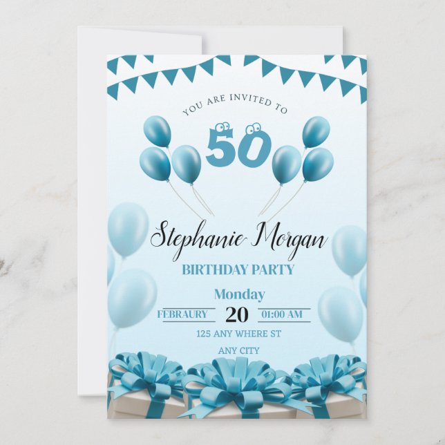 Invitation Bleu personnalisé Moderne 50e fête d'anniversaire (Devant)