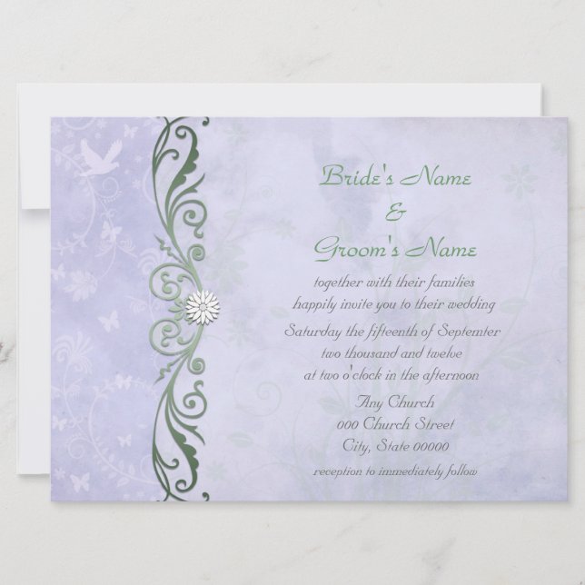 Invitation Bleu Pervenche Floral Mariage de Printemps (Devant)