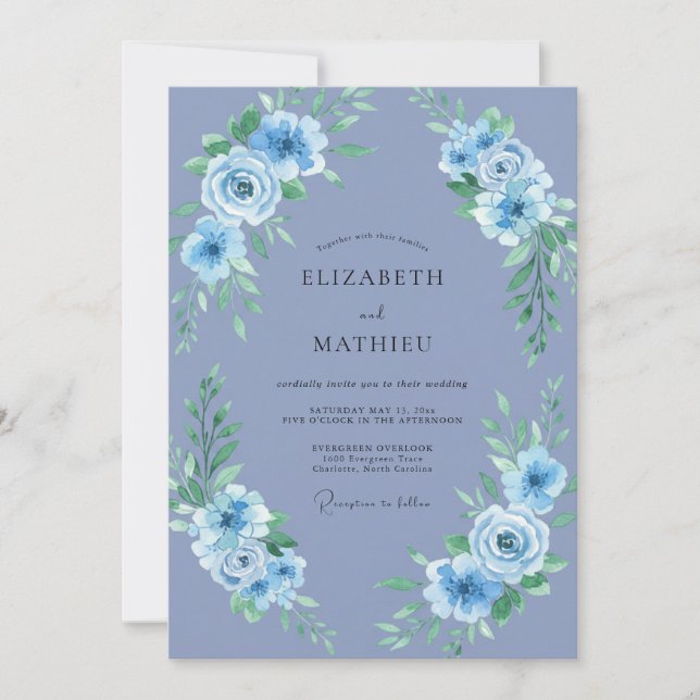 Invitation Bleu Pervenche Mariage Captivant de Printemps (Devant)