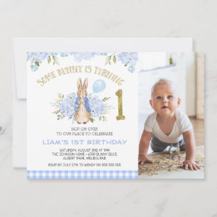 Invitation Bleu pittoresque Garçons Lapin Lapin 1er Anniversa