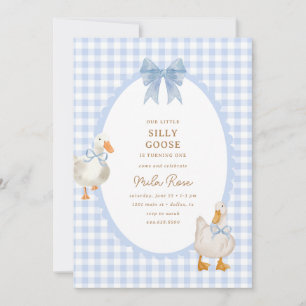 Invitation Bleu Plaid Silly Goose Coquette Anniversaire