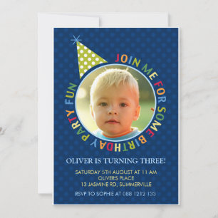 Invitation Bleu Pois amusant Enfants Photo Anniversaire Invit