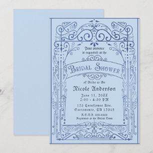 Invitation Bleu Poudre Blanc Vintage Mariage Victorien Shower
