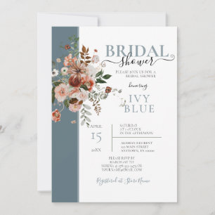Invitation Bleu poussiéreux avec Fête des mariées florale ros