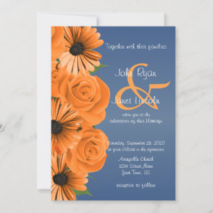 Invitation Bleu Poussiéreux avec Rose Orange et Daisy
