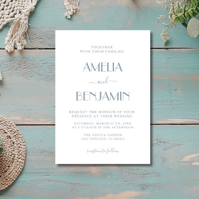 Invitation Bleu Poussiéreux & Blanc Budget Guiet Propre  (Créateur téléchargé)