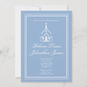Invitation Bleu Poussiéreux Blanc Église Chapelle Élégant Mar