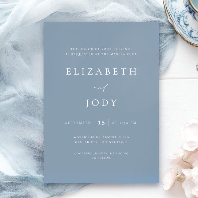Invitation Bleu Poussiéreux Élégant Simple Mariage Moderne (Créateur téléchargé)