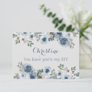 Invitation Bleu Poussiéreux Et Gris Floral Sois ma Demoiselle