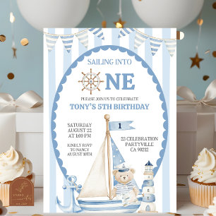 Invitation Bleu Poussiéreux Fêtant Son Premier Anniversaire d