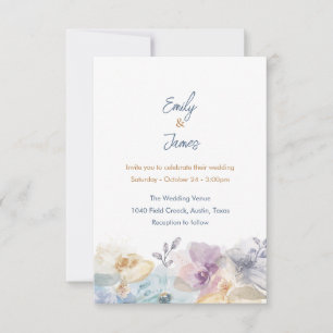 Invitation Bleu Poussiéreux & Fleurs Aquarelle Lavande