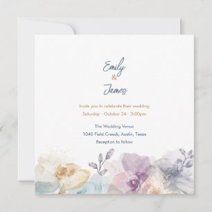 Invitation Bleu Poussiéreux & Fleurs de Lavande à l'Aquarelle