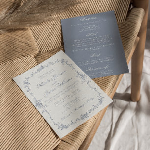 Invitation Bleu Poussiéreux Floral Bohème Herbal Tout En Un M